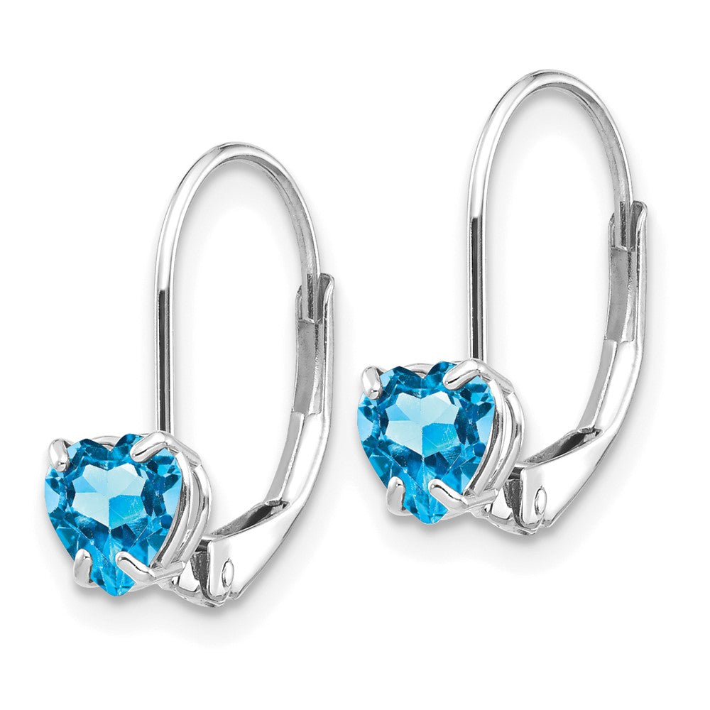 14k White Gold 5mm Heart Blue Topaz Leverback Earrings