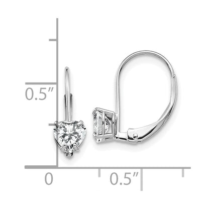 14k White Gold 5mm Heart Cubic Zirconia Leverback Earrings