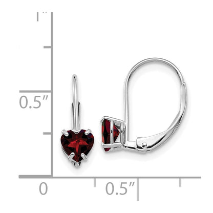 14k White Gold 5mm Heart Garnet Leverback Earrings