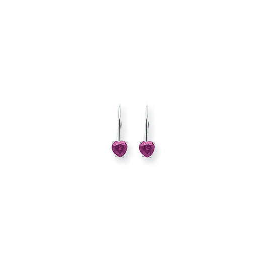 14k White Gold 5mm Heart Pink Sapphire Earrings