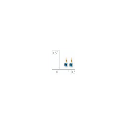 14k Yellow Gold 5mm Princess Cut Blue Topaz Leverback Earrings