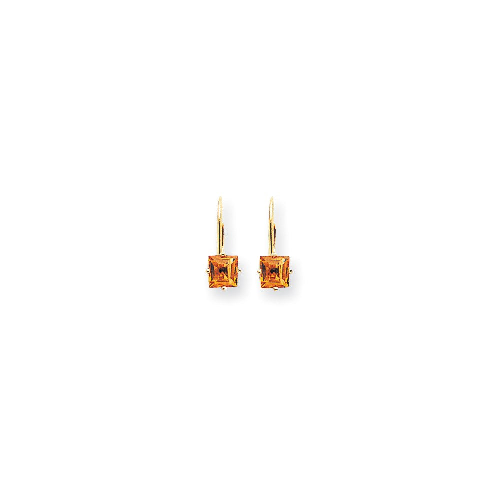 14k Yellow Gold 5mm Princess Cut Citrine Leverback Earrings