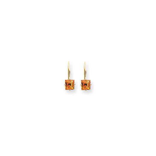 14k Yellow Gold 5mm Princess Cut Citrine Leverback Earrings