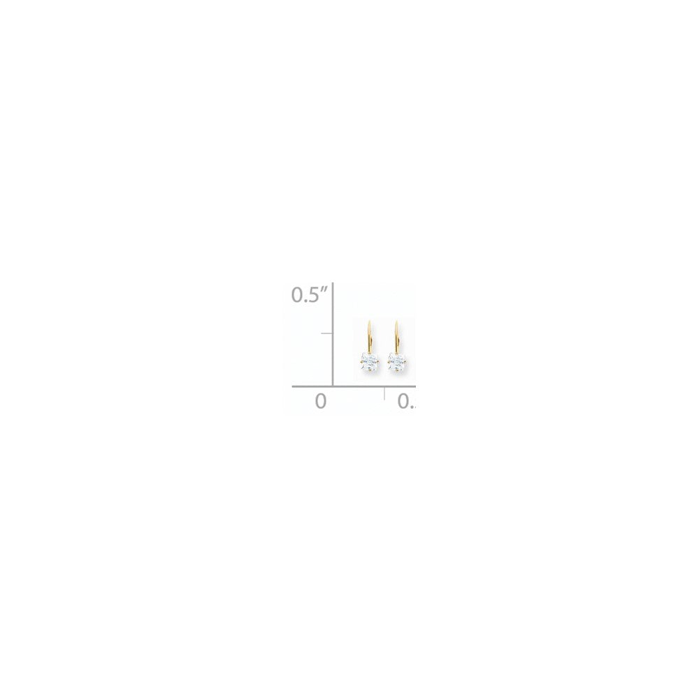 14k Yellow Gold 5mm Princess Cut Cubic Zirconia Leverback Earrings