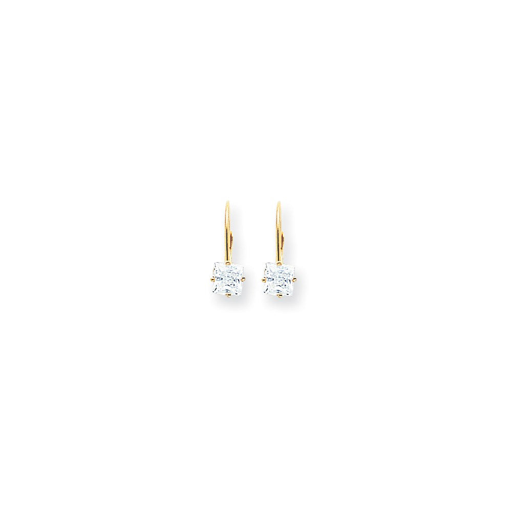14k Yellow Gold 5mm Princess Cut Cubic Zirconia Leverback Earrings