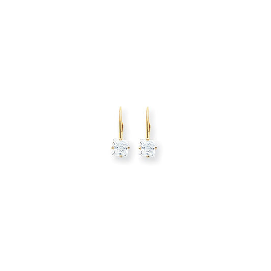 14k Yellow Gold 5mm Princess Cut Cubic Zirconia Leverback Earrings