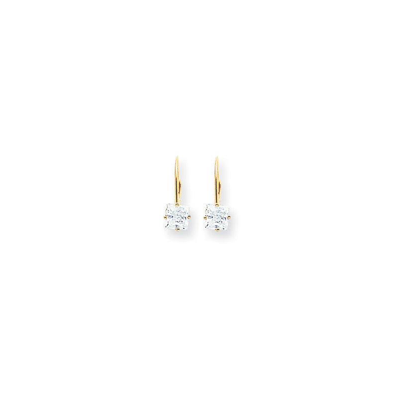 14k Yellow Gold 5mm Princess Cut Cubic Zirconia Leverback Earrings