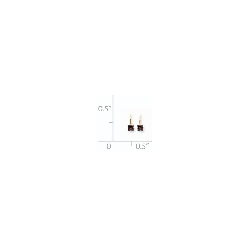 14k Yellow Gold 5mm Princess Cut Garnet Leverback Earrings