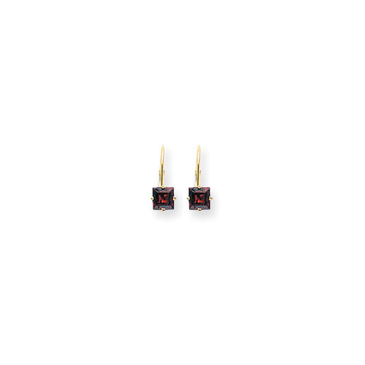 14k Yellow Gold 5mm Princess Cut Garnet Leverback Earrings
