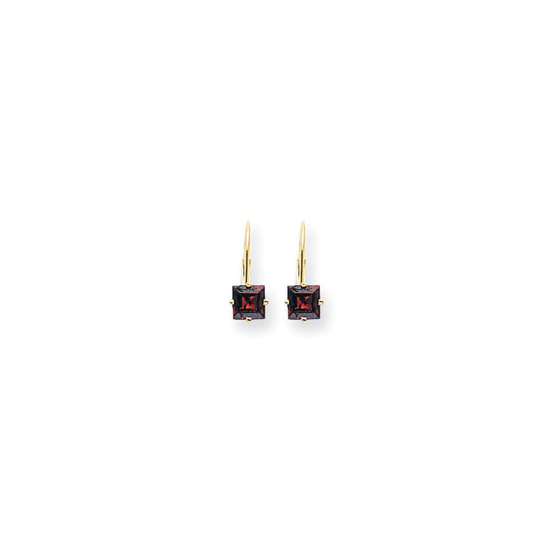 14k Yellow Gold 5mm Princess Cut Garnet Leverback Earrings