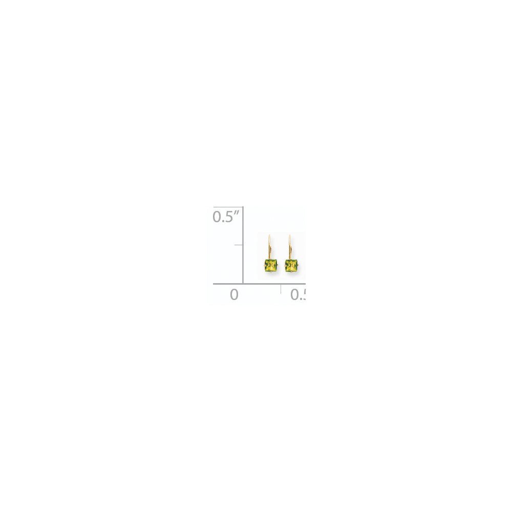 14k Yellow Gold 5mm Princess Cut Peridot Leverback Earrings