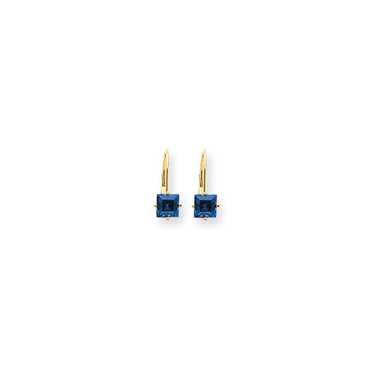 14k Yellow Gold Princess Cut Tanvorite leverback Earringss