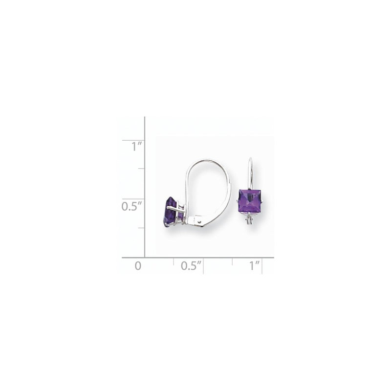 14k White Gold 5mm Princess Cut Amethyst Leverback Earrings