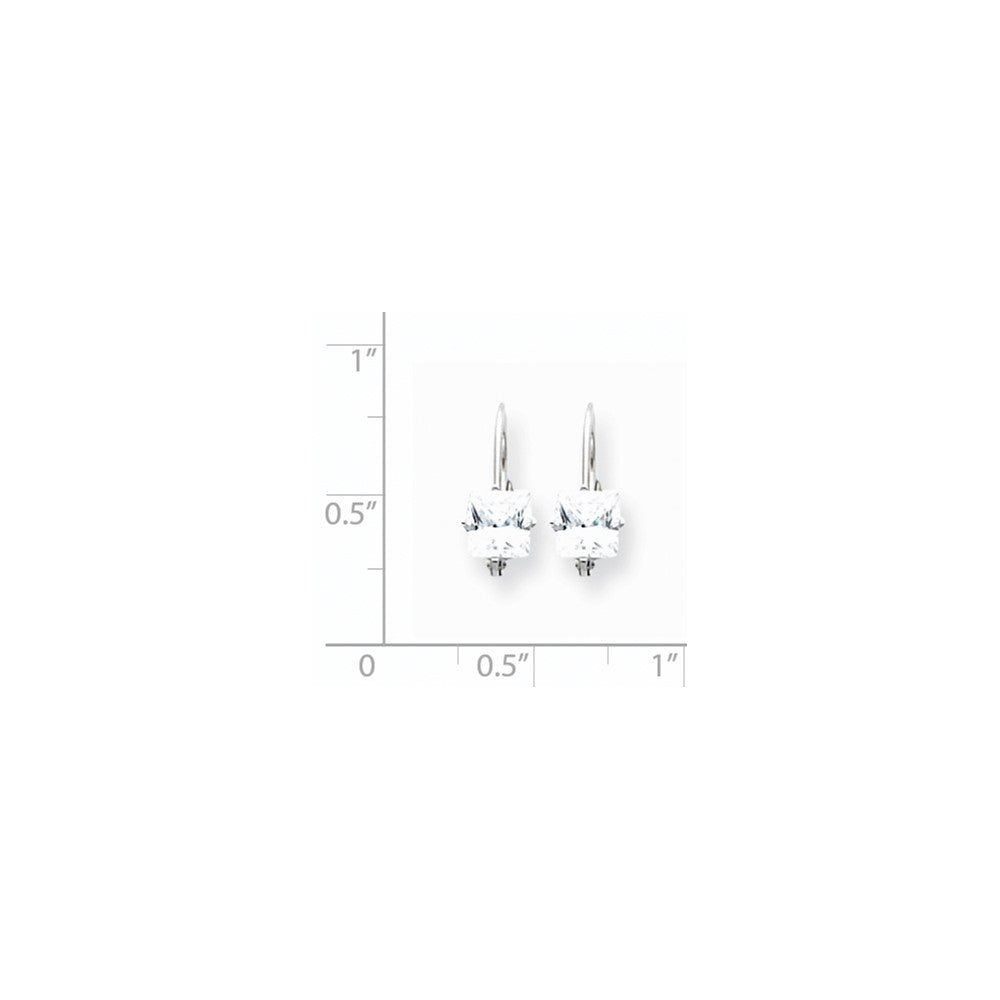 14k White Gold 5mm Princess Cut Cubic Zirconia Leverback Earring