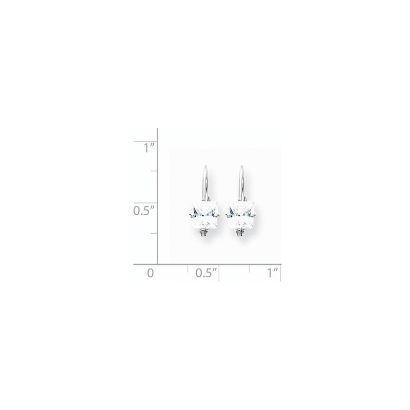 14k White Gold 5mm Princess Cut Cubic Zirconia Leverback Earring