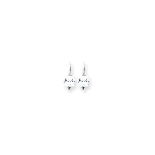 14k White Gold 5mm Princess Cut Cubic Zirconia Leverback Earring