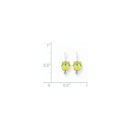 14k White Gold 5mm Princess Cut Peridot Leverback Earrings