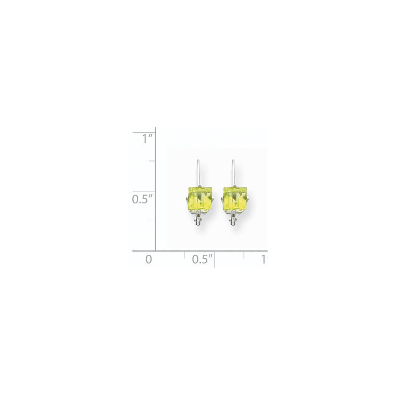 14k White Gold 5mm Princess Cut Peridot Leverback Earrings
