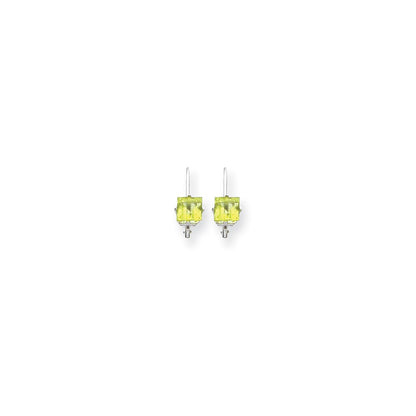 14k White Gold 5mm Princess Cut Peridot Leverback Earrings
