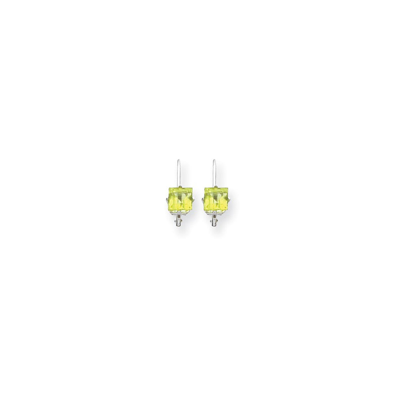 14k White Gold 5mm Princess Cut Peridot Leverback Earrings