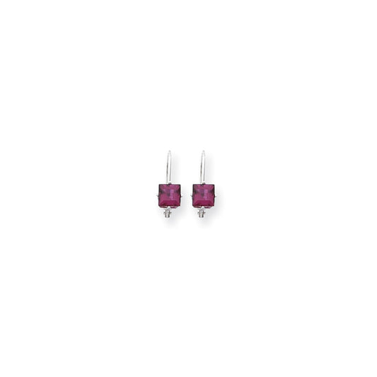14k White Gold 5mm Rhodolite Garnet Princess Leverback Earrings