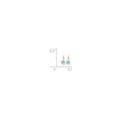 14k Yellow Gold 6mm Princess Cut Blue Topaz Leverback Earrings