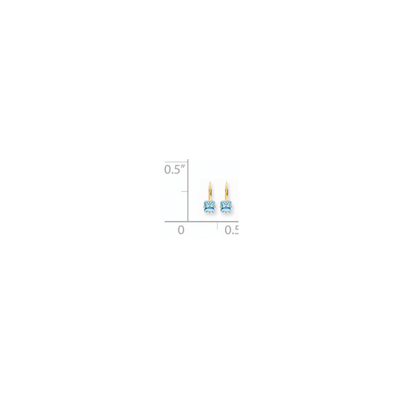 14k Yellow Gold 6mm Princess Cut Blue Topaz Leverback Earrings