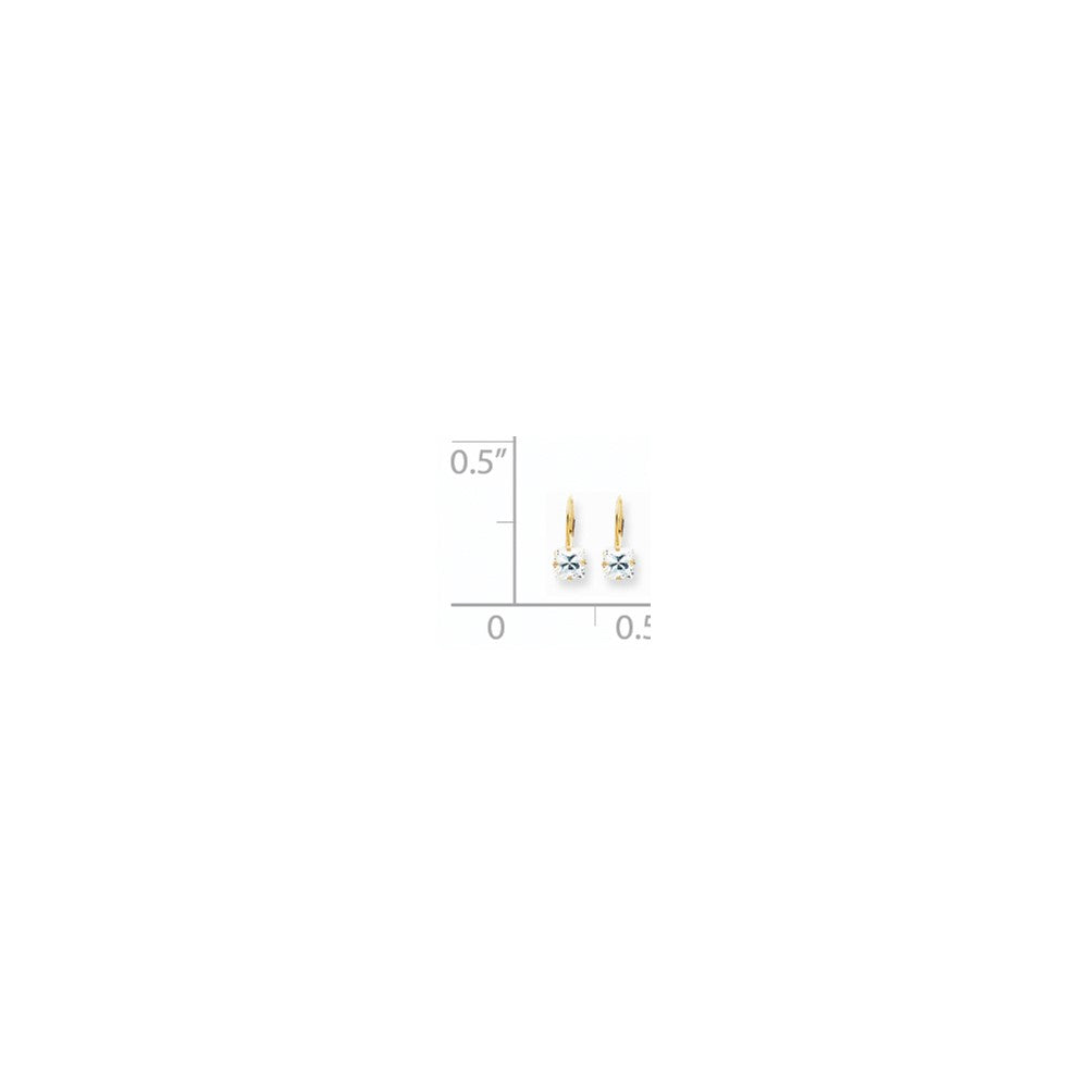 14k Yellow Gold 6mm Princess Cut Cubic Zirconia Leverback Earrings