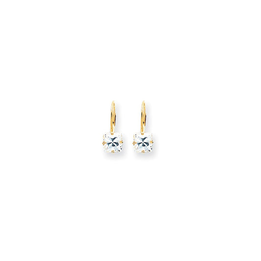 14k Yellow Gold 6mm Princess Cut Cubic Zirconia Leverback Earrings