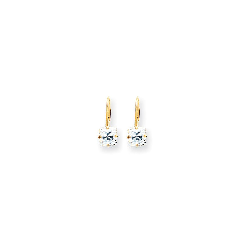 14k Yellow Gold 6mm Princess Cut Cubic Zirconia Leverback Earrings
