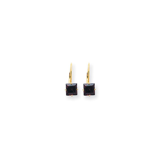 14k Yellow Gold 6mm Princess Cut Garnet Leverback Earrings