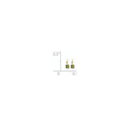 14k Yellow Gold 6mm Princess Cut Peridot Leverback Earrings