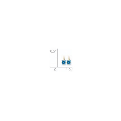 14k Yellow Gold 7mm Princess Cut Blue Topaz Leverback Earrings