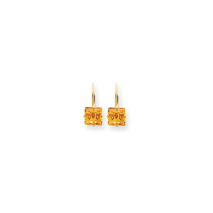 CUSTOM ORDER - 14k Yellow Gold 10x10mm Princess Cut Citrine Leverback Earrings