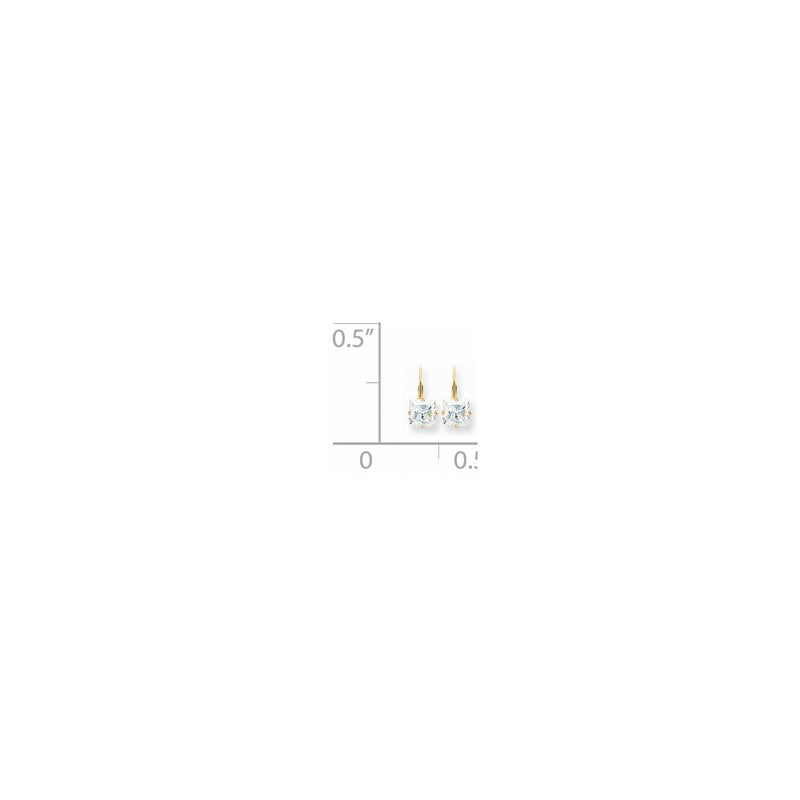 14k Yellow Gold 7mm Princess Cut Cubic Zirconia Leverback Earrings