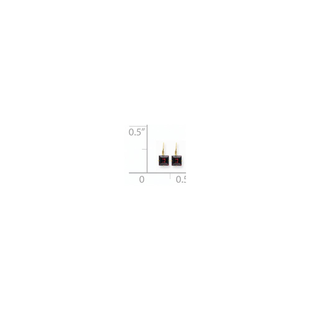 14k Yellow Gold 7mm Princess Cut Garnet Leverback Earrings