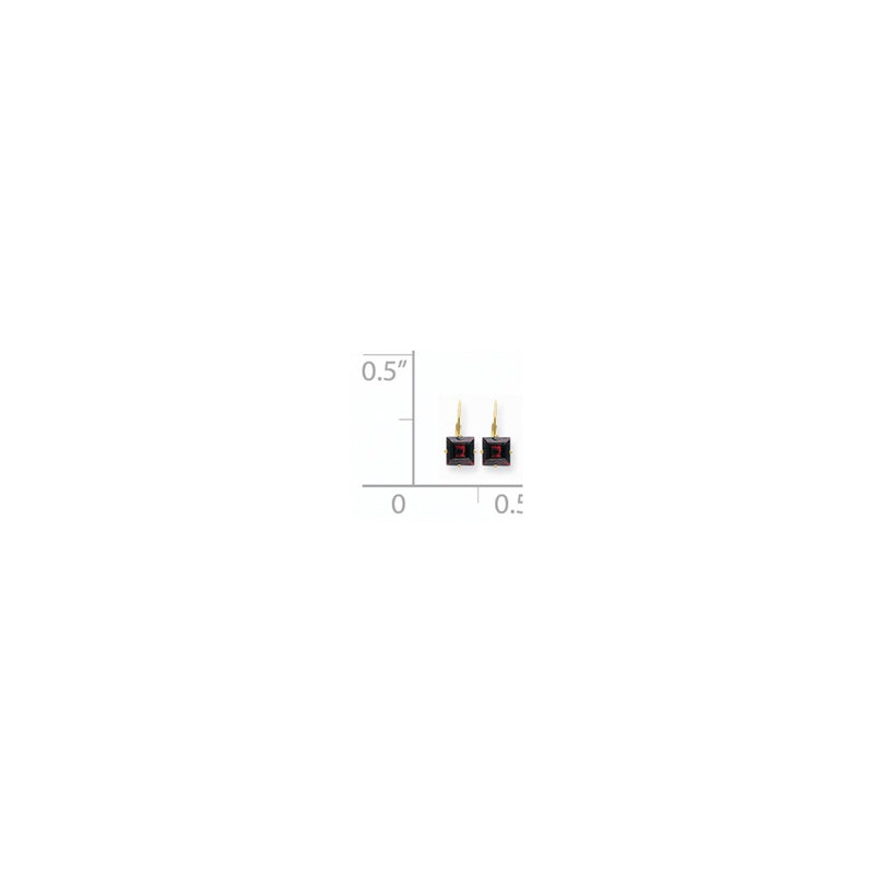 14k Yellow Gold 7mm Princess Cut Garnet Leverback Earrings