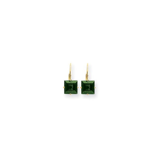 14k Yellow Gold 7mm Princess Cut Mount St. Helens leverback Earrings