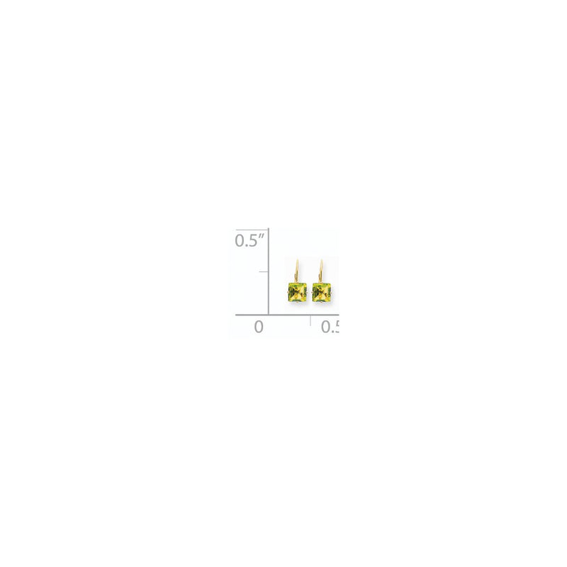 14k Yellow Gold 7mm Princess Cut Peridot Leverback Earrings
