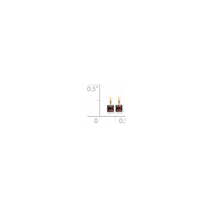 14k Yellow Gold 7mm Princess Cut Rhodolite Garnet Leverback Earrings