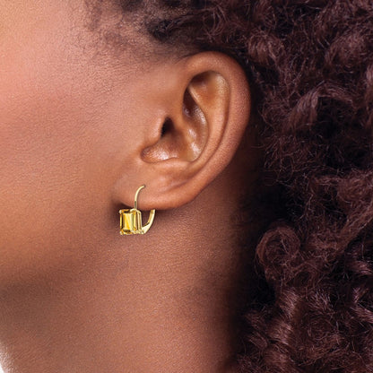 14k Yellow Gold 7x5mm Emerald Cut Citrine Leverback Earrings