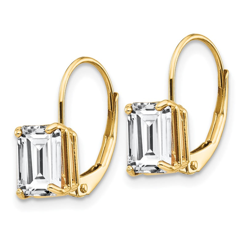 14k Yellow Gold 7x5mm Emerald Cut Cubic Zirconia Leverback Earrings
