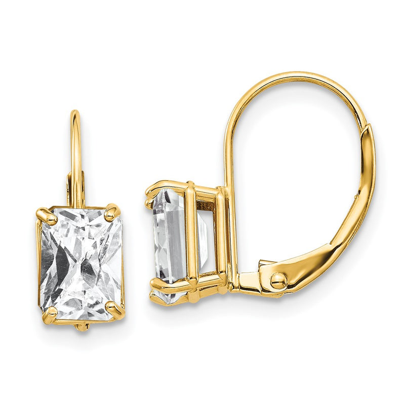 14k Yellow Gold 7x5mm Emerald Cut Cubic Zirconia Leverback Earrings