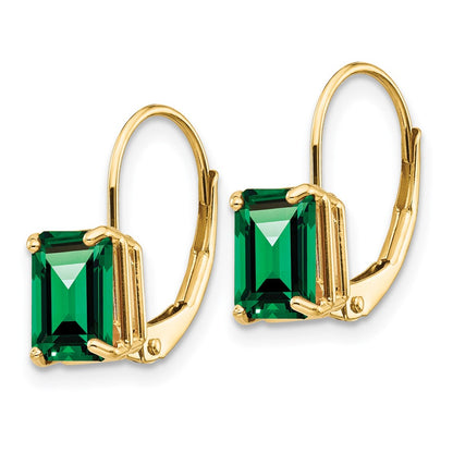 14k Yellow Gold 7x5mm Emerald Cut Mount St. Helens Leverback Earrings