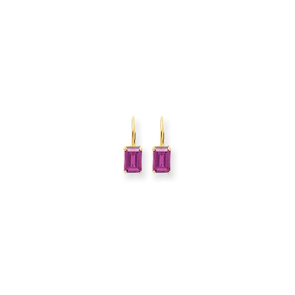 14k Yellow Gold 7x5mm Emerald Cut Pink Tourmaline earring