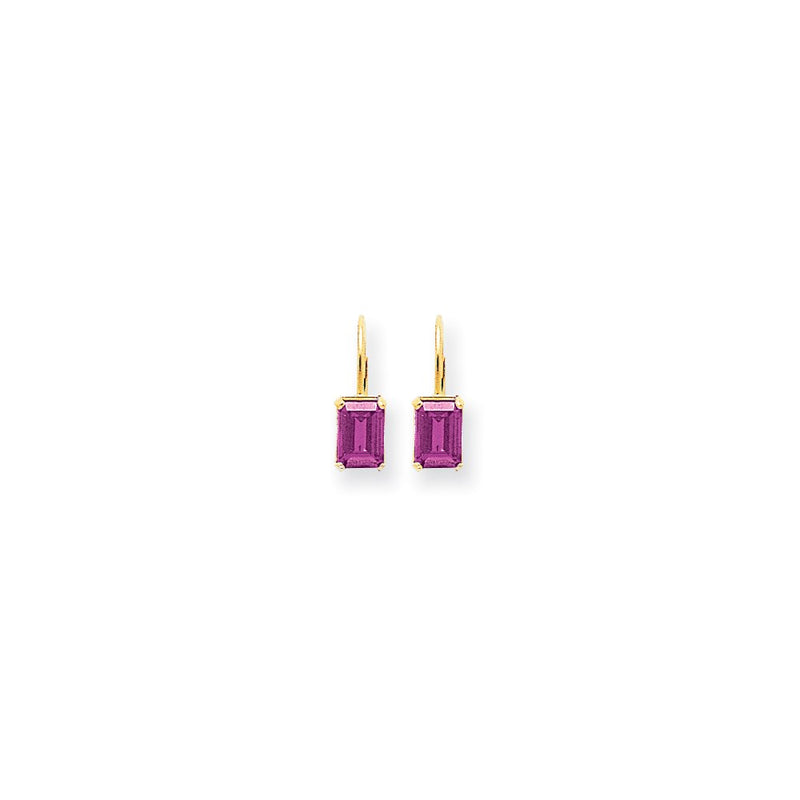 14k Yellow Gold 7x5mm Emerald Cut Pink Tourmaline earring