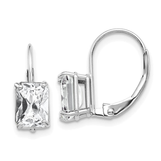 14k White Gold 7x5mm Emerald Cut Cubic Zirconia Earrings