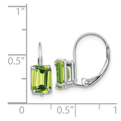 14k White Gold 7x5mm Emerald Cut Peridot Leverback Earrings