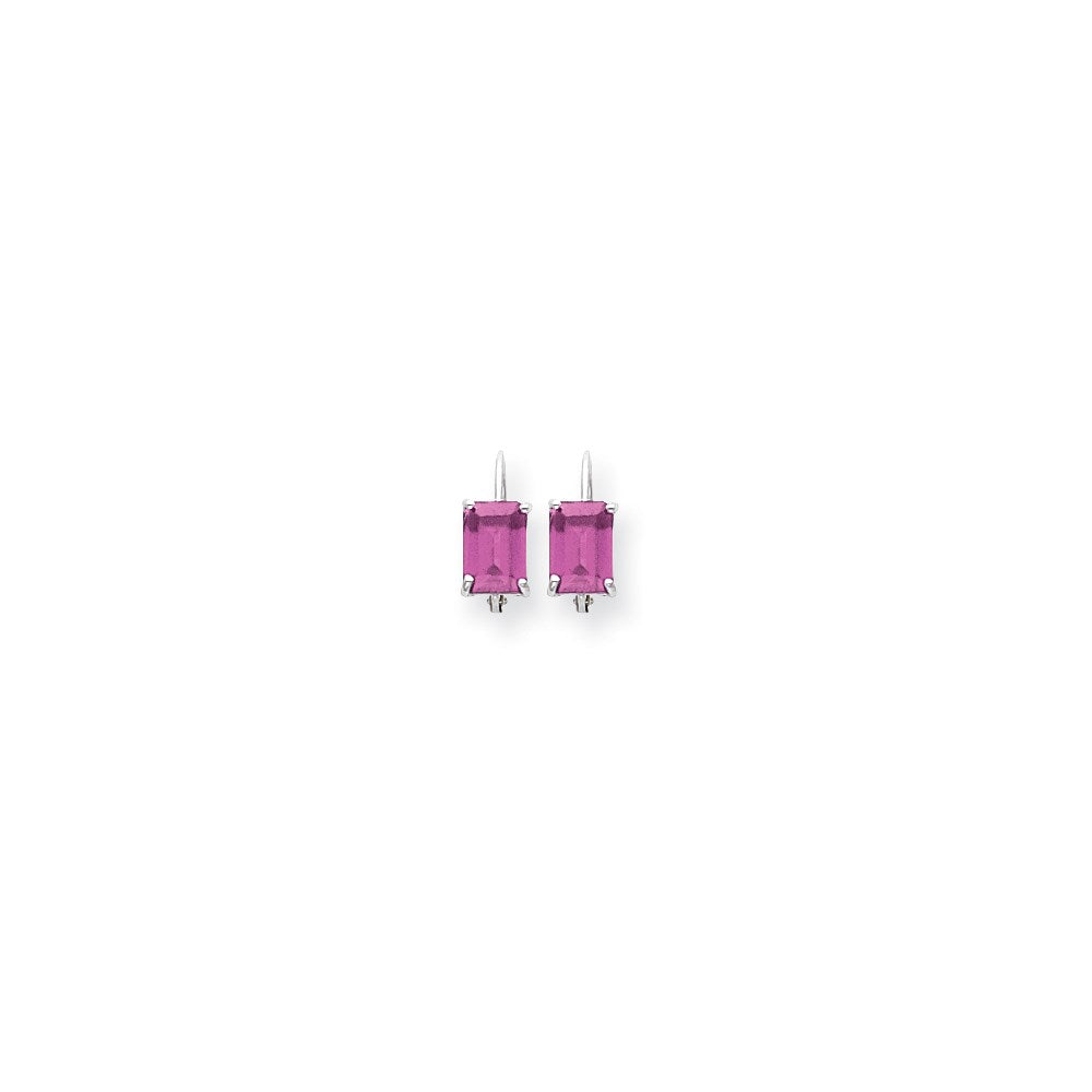14k White Gold 7x5mm Emerald Cut Pink Tourmaline earring