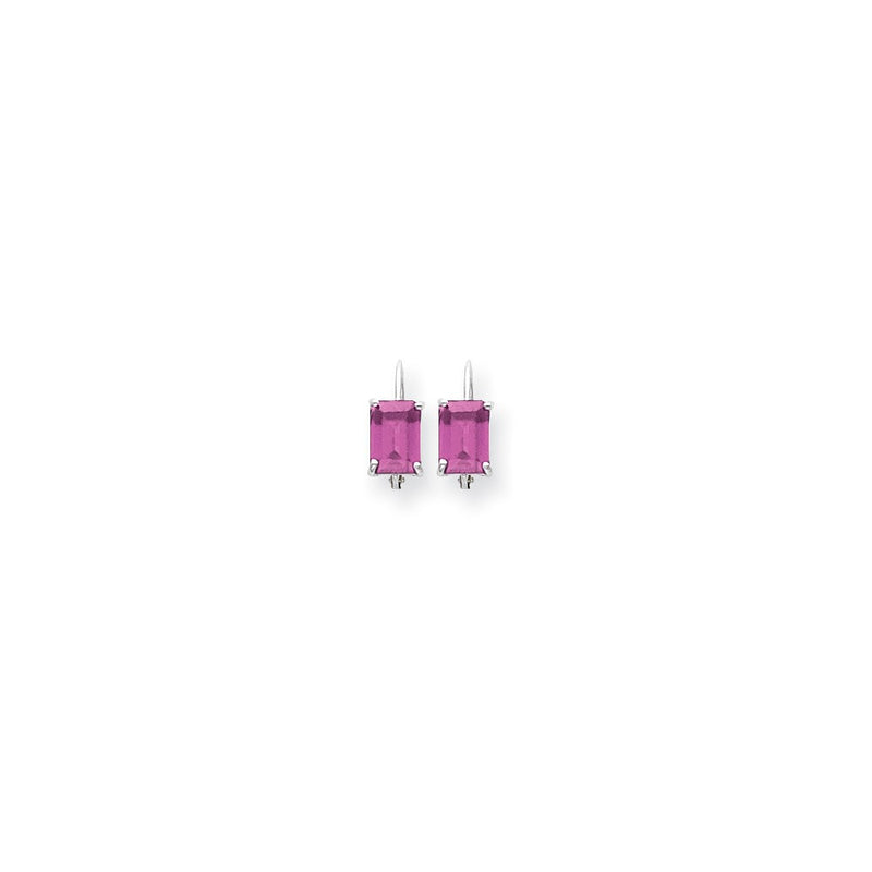 14k White Gold 7x5mm Emerald Cut Pink Tourmaline earring